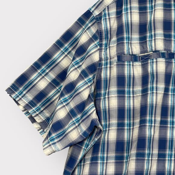 Eddie Bauer Travex Button‎ Down Shirt Men 2XL Blue Plaid Short Sleeve Pockets - Picture 7 of 13